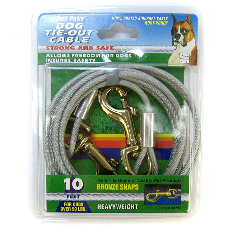 Four Paws Heavy Duty Dog Tie Out Cable - 10 ft, Heavy Weight, Silver
