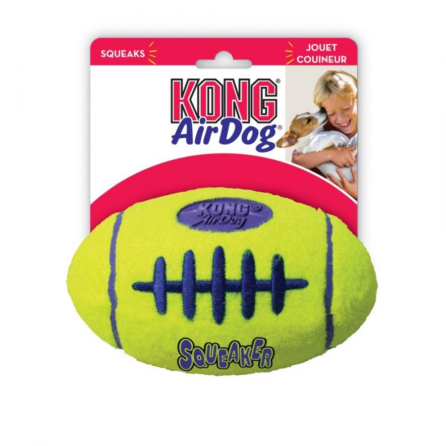 KONG AirDog Squeaker Football Dog Toy - Medium, Squeaky Fetch Toy with Tennis Ball Material