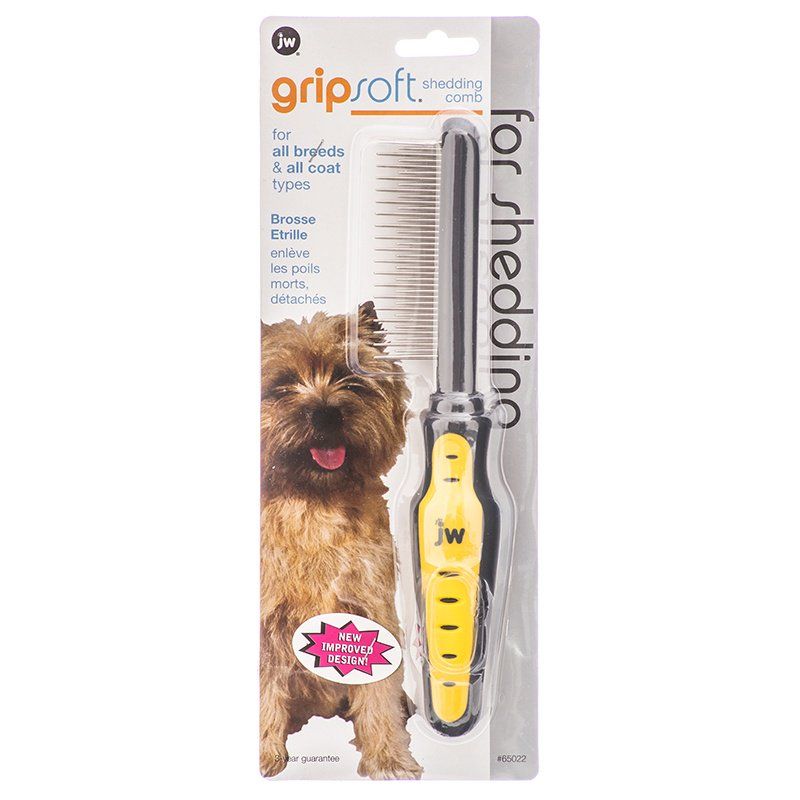 JW Gripsoft Shedding Comb for Dogs & Cats - Removes Loose Undercoat Hair