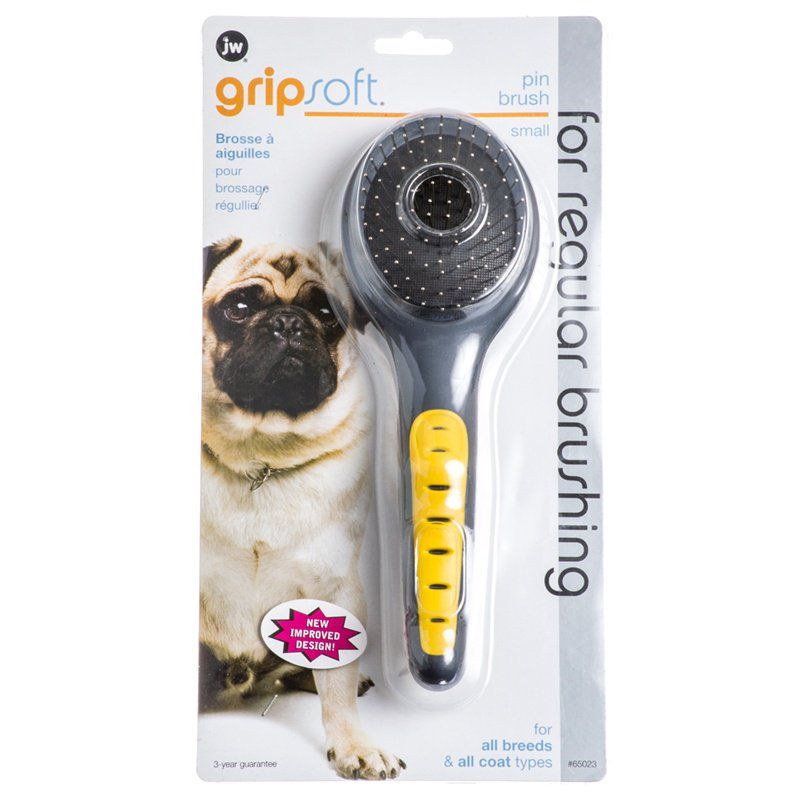 JW Pet GripSoft Small Pin Brush for Dogs & Cats - Gentle Detangling