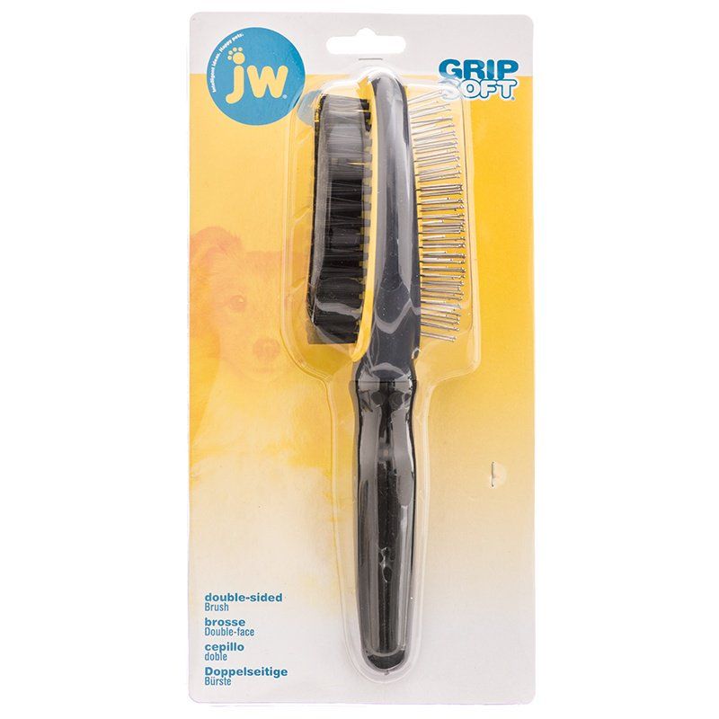 JW Pet Gripsoft Double Sided Dog Brush - Pin & Bristle Brush for Grooming