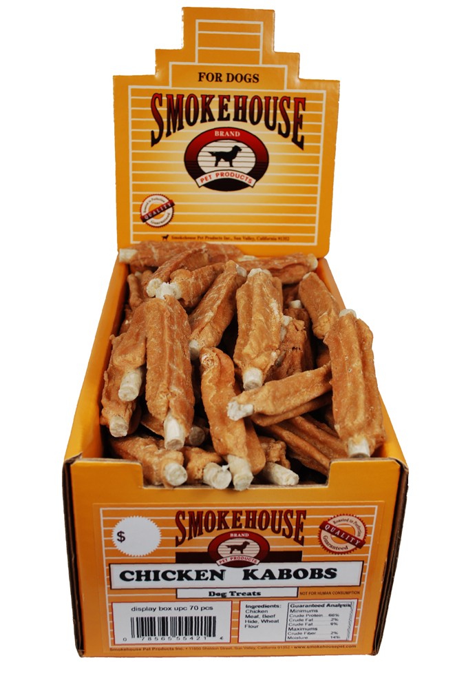 Smokehouse Chicken Kabobs Dog Treats - 70 Count Display Box - All Natural Chicken & Beef Hide Chews