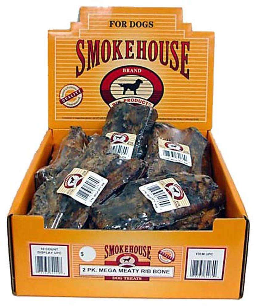 Smokehouse Mega Meaty Rib Bone Dog Treats - USA Made Beef Ribs, 8 inch, 2 Pack