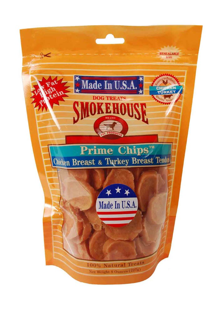 Smokehouse USA Prime Chips Dog Treats - Chicken & Turkey - 8 oz Resealable Bag - All Natural