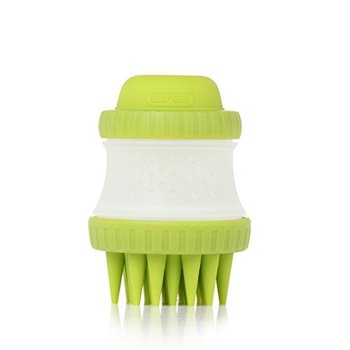 Dexas ScrubBuster Silicone Dog Washing Brush - Green - Gentle Bristles & Shampoo Reservoir
