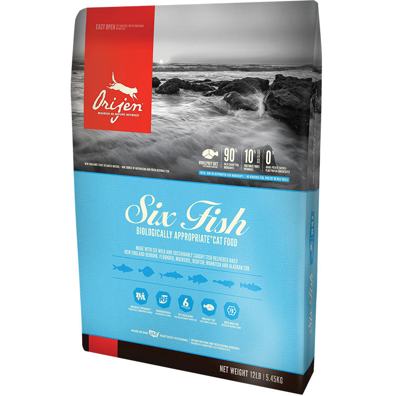 Orijen Grain Free Six Fish Dry Cat Food - 4 lb Bag, High Protein, Premium Cat Food