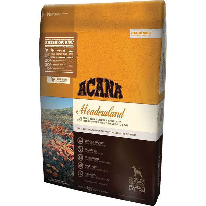 ACANA Meadowland Grain-Free Dry Dog Food - High Protein, Chicken, Turkey & Fish - 25 lb Bag