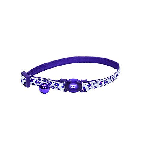 Safe Cat Glow in the Dark Breakaway Cat Collar, Adjustable 8-12 inch, Purple Leopard Print