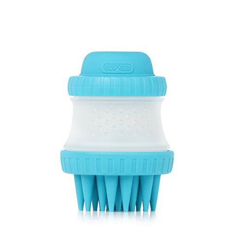 Dexas ScrubBuster Silicone Dog Washing Brush with Built-in Shampoo Reservoir - Blue