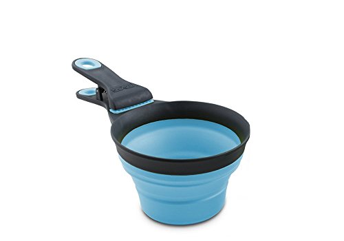 Dexas Popware for Pets Collapsible KlipScoop, 1/2 Cup (4oz), Gray/Blue - Food Scoop, Measuring Cup & Bag Clip