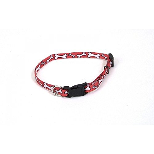 Li'l Pals Adjustable Patterned Dog Collar, Red & White Bones, 3/8 in x 8-12 in