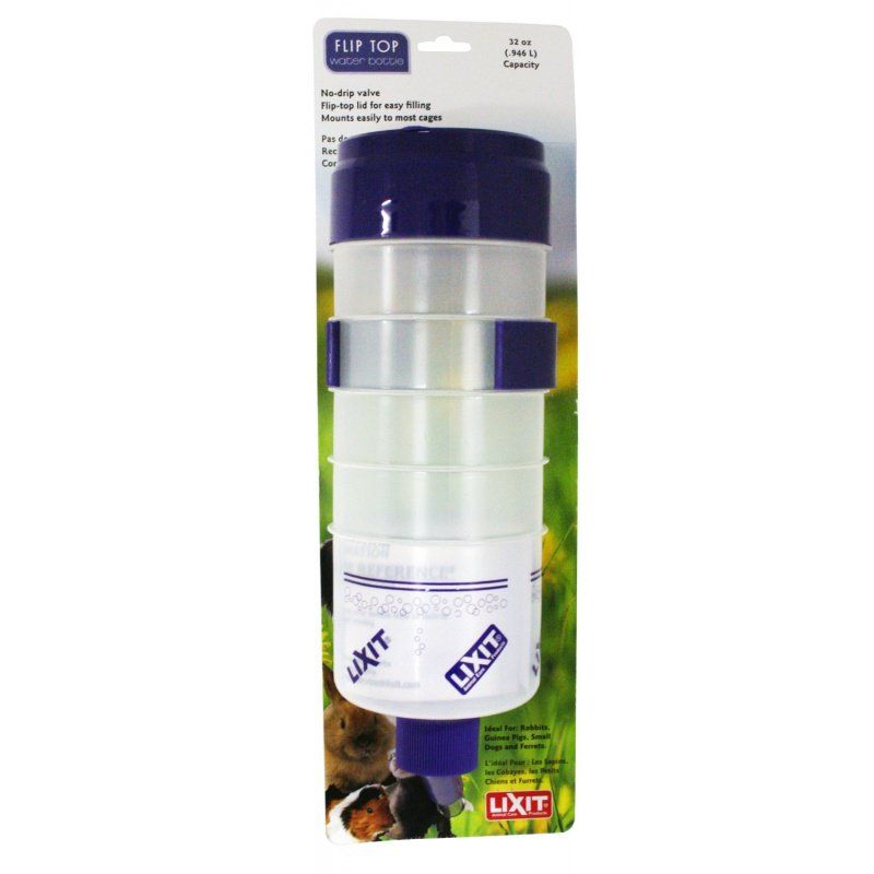 Lixit Quick Lock Flip Top Water Bottle - 32 oz - For Rabbits, Guinea Pigs, Ferrets & Small Animals