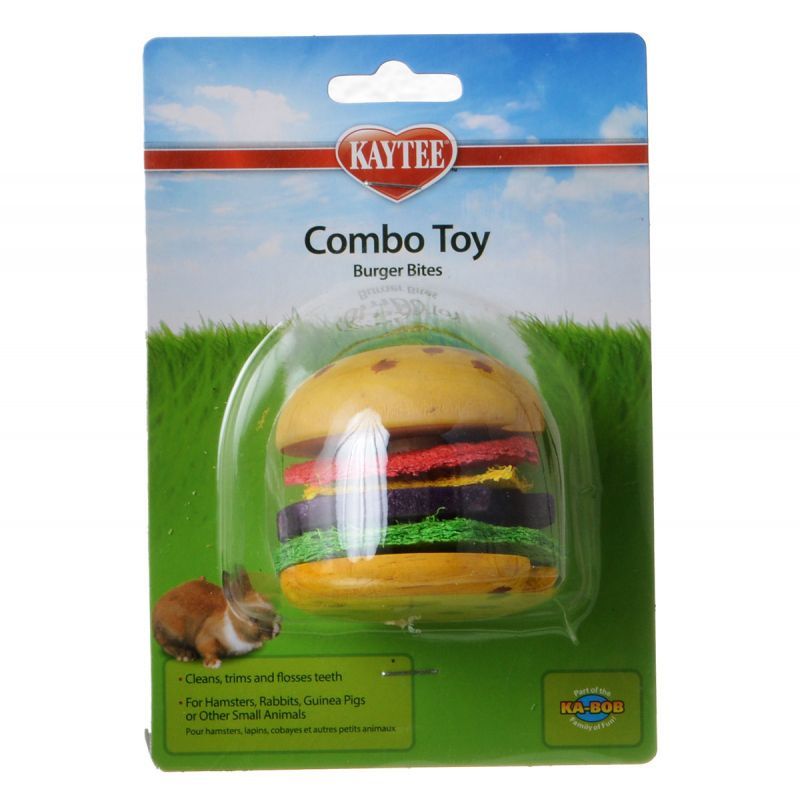 Kaytee Combo Toy Crispy & Wood Hamburger - Small Animal Chew Toy - Burger Bites