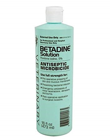 Betadine Solution 5% Povidone-Iodine Antiseptic, 16 oz - Topical Microbicide for Wound Care & Skin Prep