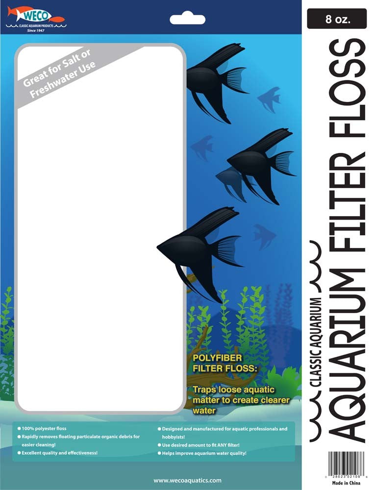 Weco Aquarium Filter Floss - 8 oz Polyfiber Filter Media for Clearer Water