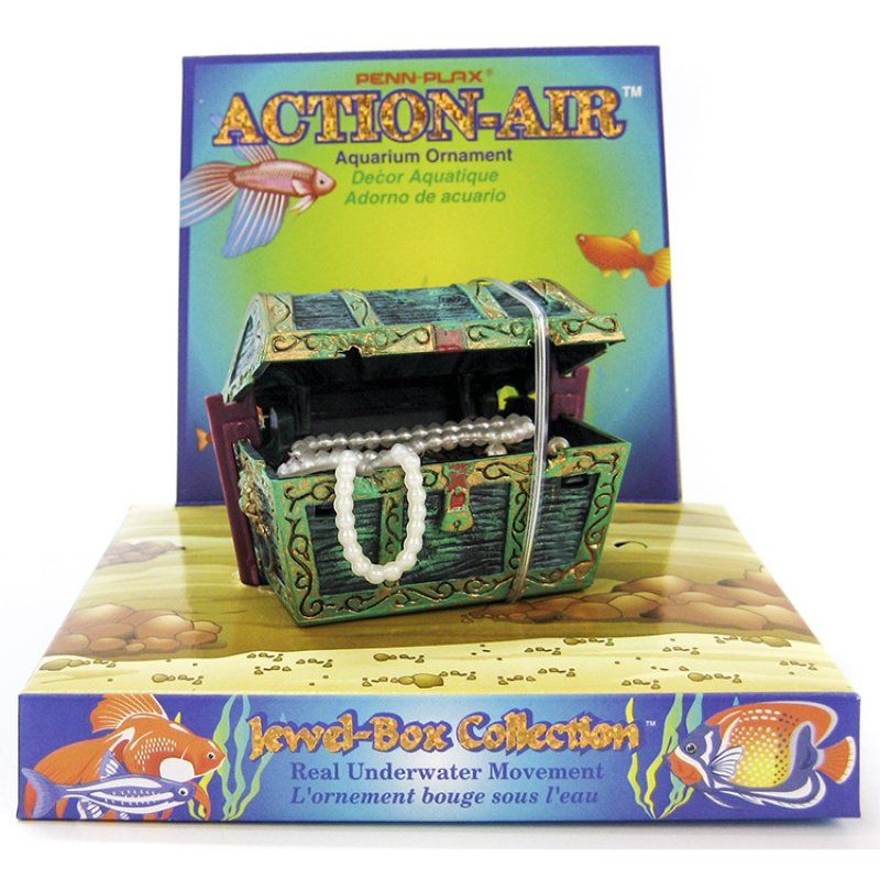 Penn Plax Action Air Mini Treasure Chest Aquarium Ornament - Aerating Decoration
