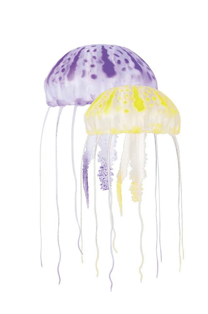 Aquatop Floating Jellyfish Aquarium Ornament 2-Pack - Purple and Yellow, 2-3 inches