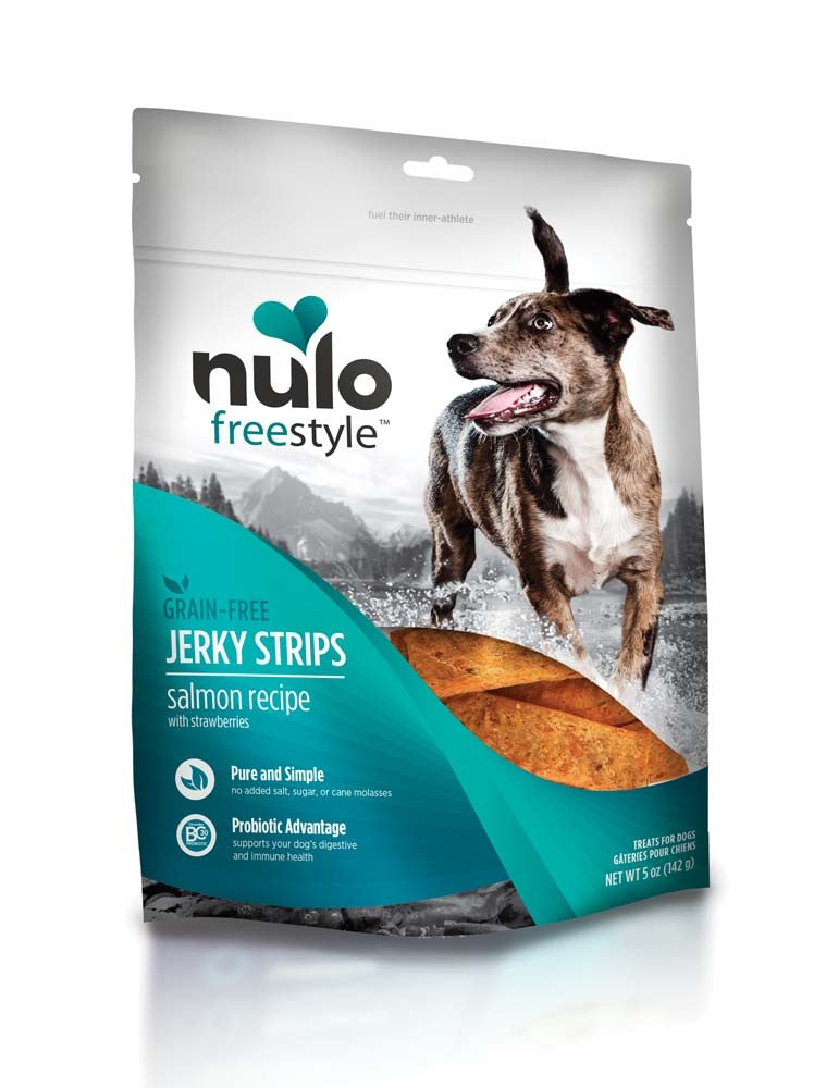 Nulo Freestyle Jerky Strips Dog Treats, Salmon & Strawberries, Grain-Free, 5 oz