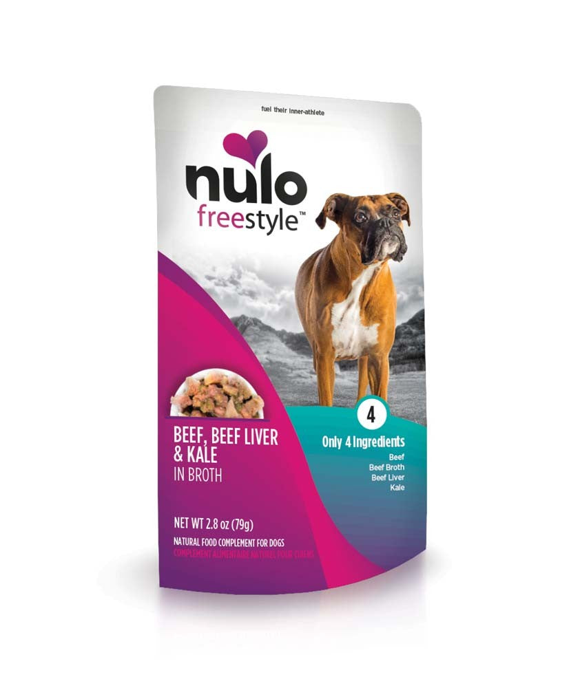 Nulo Freestyle Dog Food Topper Pouch, Beef, Beef Liver & Kale in Broth, 2.8 oz