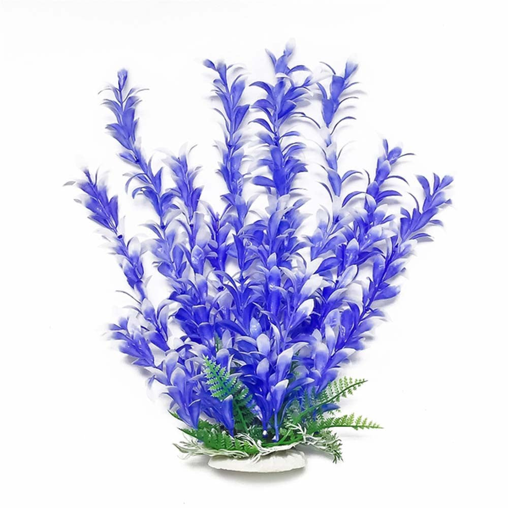 Aquatop Bacopa Aquarium Plant - 12 Inch Blue/White Artificial Decoration with Weighted Base