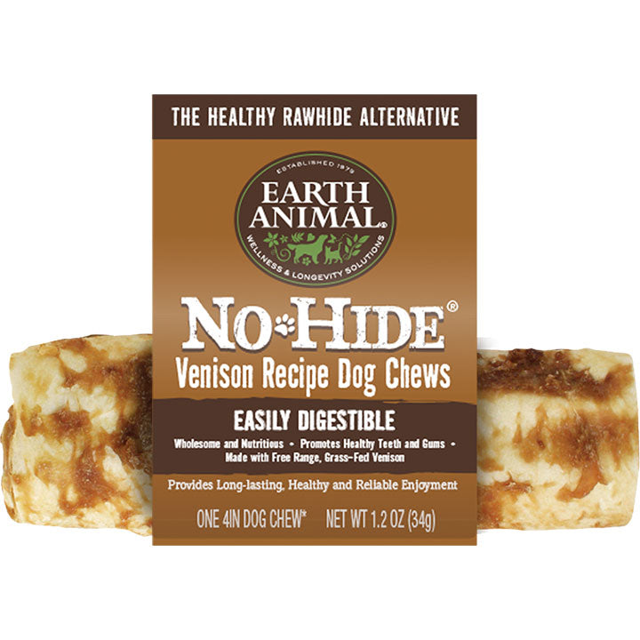 Earth Animal No-Hide Venison Chew - Small Dog Treat, Rawhide Alternative, 4 inch, 1.2oz Single Pack