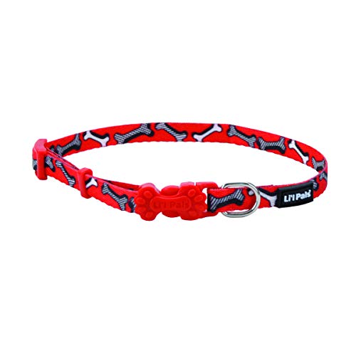 Li'l Pals Adjustable Dog Collar - Red & White Bones - 3/8 in x 6-8 in - Puppy/Toy Breed