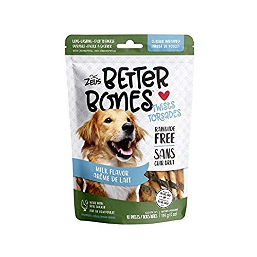 Zeus Better Bones Milk Flavor Chicken Wrapped Twists Dog Treats - 10 Pack Rawhide Free