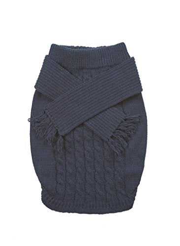 Outdoor Dog Blue Cable Knit Sweater Jacket XL Winter Coat Fringe Scarf