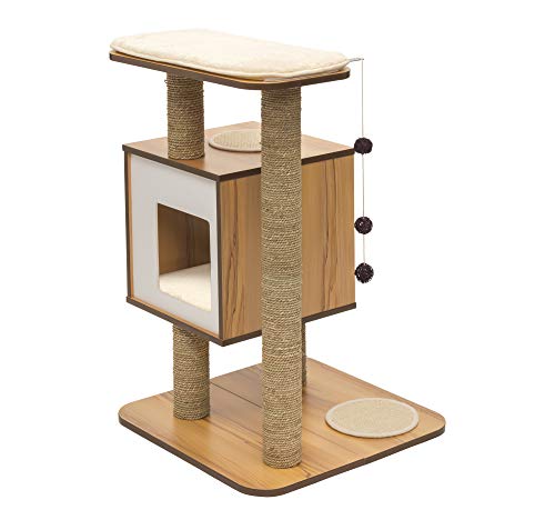 Catit Vesper Cat Furniture V-Base Walnut - Modern Cat Tree with Scratching Post