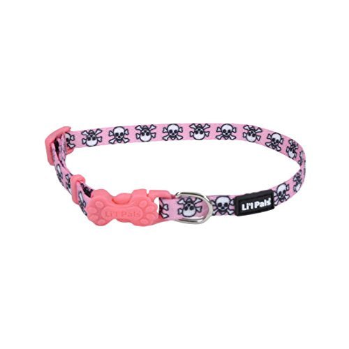 Li'l Pals Adjustable Dog Collar - Red & White Bones - 3/8 in x 6-8 in