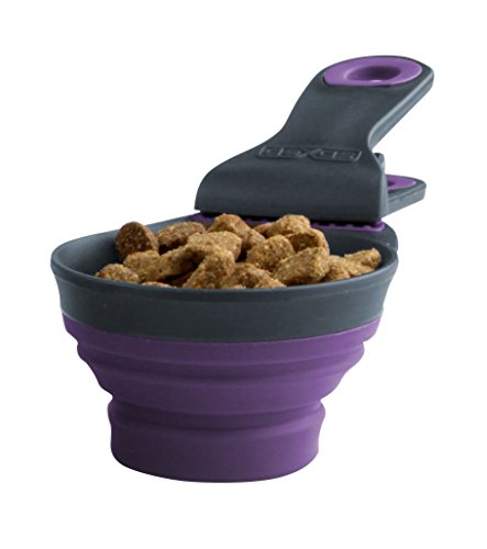 Dexas Popware KlipScoop Collapsible Pet Food Scoop, 1/2 Cup, Purple & Gray