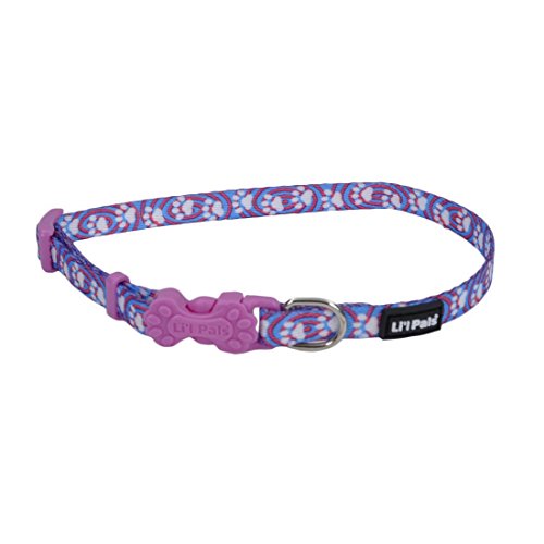 Li'l Pals Adjustable Dog Collar - Light Blue Paw Print - 3/8 in x 6-8 in