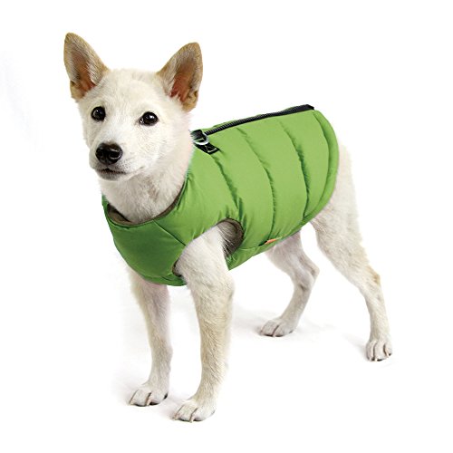 Gooby Padded Vest Dog Jacket - Warm Zip Up Fleece with Dual D Ring Leash - Small to Medium Dogs
