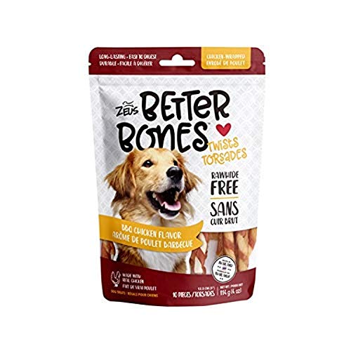 Zeus Better Bones BBQ Chicken Dog Treats - Rawhide Free Twists - 10 Pack