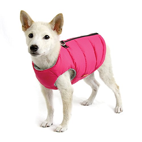 Gooby Padded Vest Dog Jacket - Solid Pink, X-Small - Warm Fleece Vest with Dual D Ring Leash, Water Resistant