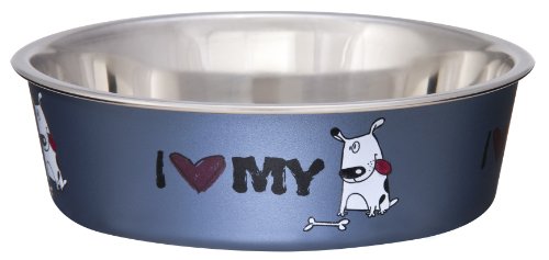 Loving Pets Bella Bowl - "I Love My Dog" - Large - Steel Blue - 2-Quart