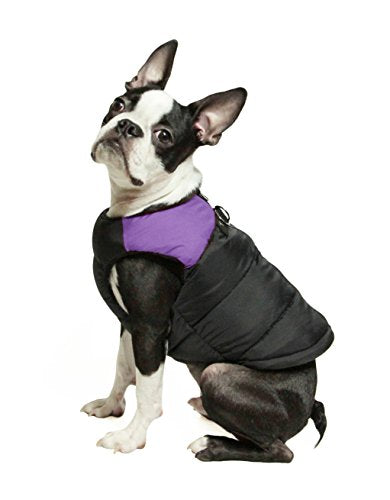 Gooby Padded Vest Dog Jacket - Purple, Small - Warm Zip Up Fleece Vest with Dual D Ring Leash