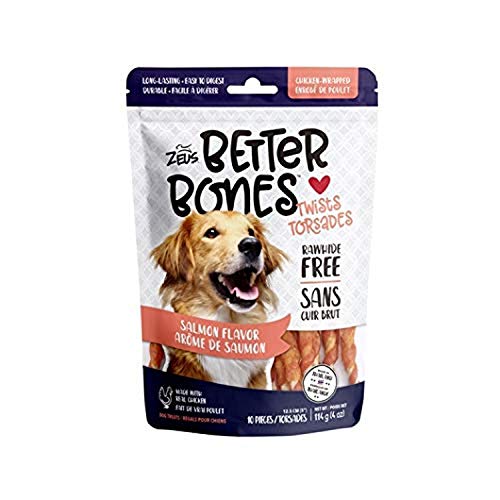 ZEUS Better Bones Dog Treats, Rawhide Free, Salmon & Chicken Twist, 10 Count