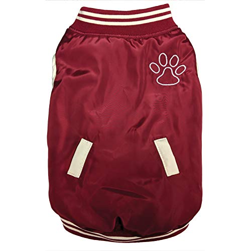 Fashion Pet Reversible Varsity Jacket - Cranberry/Denim - Small Dog Coat