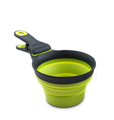 Dexas Popware Collapsible Klip Scoop - 1/2 Cup Pet Food Scooper, Bag Clip - Gray/Green