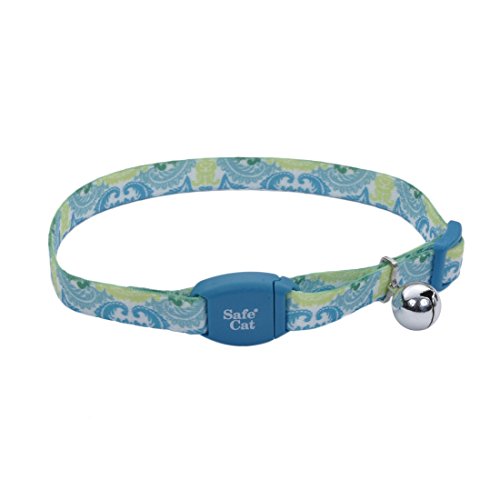 Safe Cat Adjustable Breakaway Cat Collar, Magnetic Buckle, Teal Peacock, 8-12"