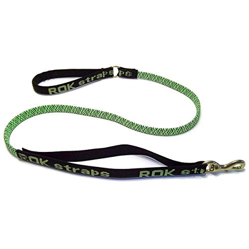 ROK Straps Dog Leash, Medium, Green/Black, Shock Absorbing, Extends 3'-5', For 33-66 lbs Dogs