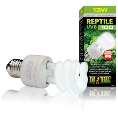 Exo Terra Reptile UVB100 13W Tropical Terrarium Lamp - Compact UVB Bulb