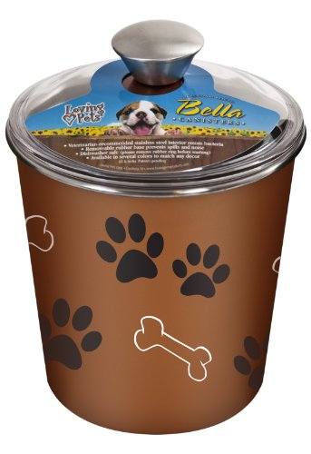 Loving Pets Bella Treat Canister - Copper Paw Print & Bone Design - Dog/Pet Food Storage