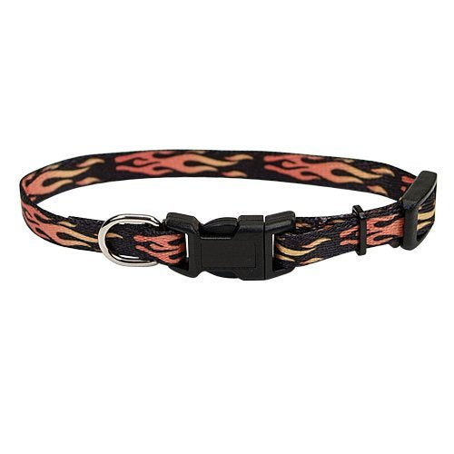 Li'l Pals Adjustable Patterned Dog Collar, Flames Black, 3/8-in x 8-12-in