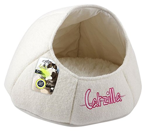 AFP Catzilla White Nest Cat Bed - Cozy Plush Trundle Design - 30 x 25 x 20cm