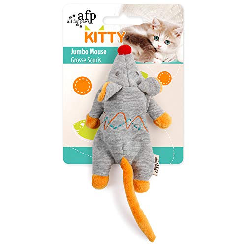 All For Paws AFP Kitty Jumbo Mouse Cat Toy - Grey - with Catnip - 20cm