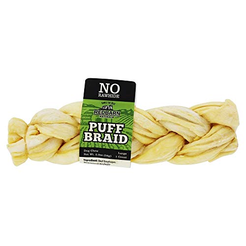 Redbarn Puff Braid Large Dog Treat - Beef Esophagus Chew, Rawhide Alternative