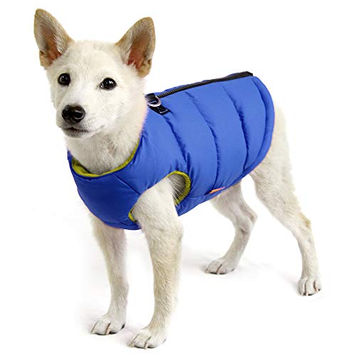Gooby Padded Vest Dog Jacket - Solid Blue, X-Small - Warm Fleece Vest with Dual D Ring Leash, Water Resistant