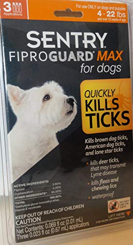 Sentry Fiproguard Max Dog Flea & Tick Squeeze-On, Up to 22 lbs, 3 Doses